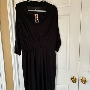 Karen Kane Black Long-Sleeve V-Neck Midi Dress